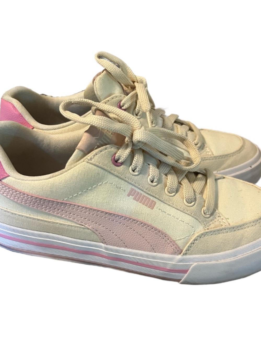 Puma Cream & Light Pink Low-Top Canvas Sneakers
